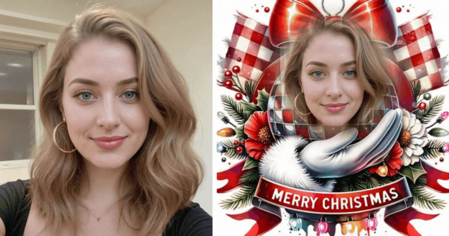 Upload Your Photo To See Yourself With A Santa Hat & Christmas Heart Candy!