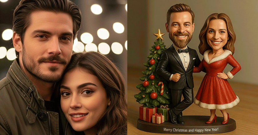 Upload Photos To See Your Couple-themed Holiday Figurines.