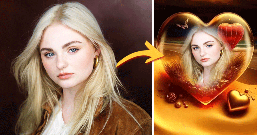 Elevate Your Selfie With A Luxurious Golden Heart Effect!