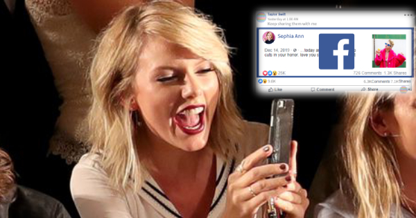Taylor Swift liked and forwarded your Facebook post