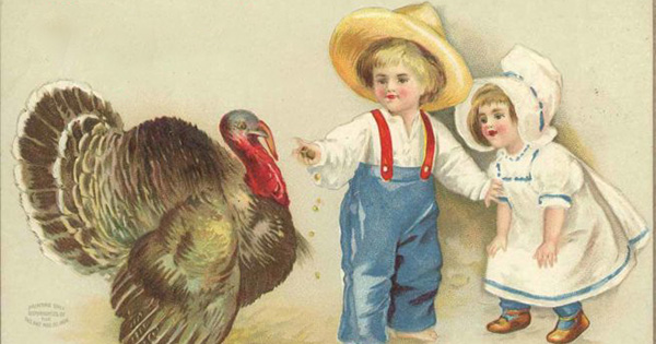 Aqui est&aacute; um cart&atilde;o vintage do Dia de A&ccedil;&atilde;o de Gra&ccedil;as!