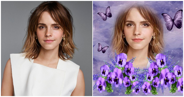  Como voc&ecirc; ficaria cercada de borboletas e flores roxas?