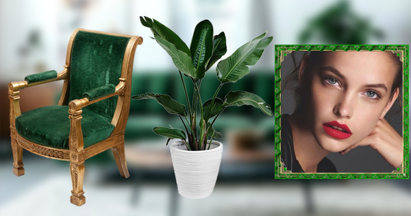 Green chair and living room photo frame, create your photo now!