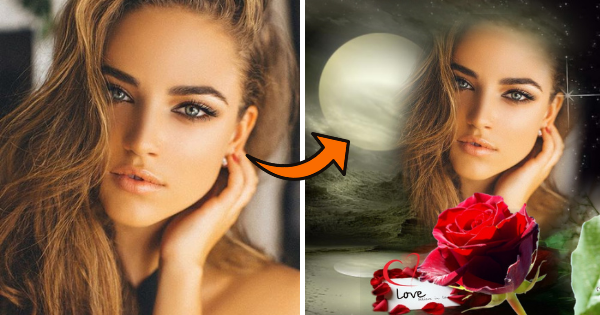 Crie sua foto de boa noite com lua brilhante e rosas!