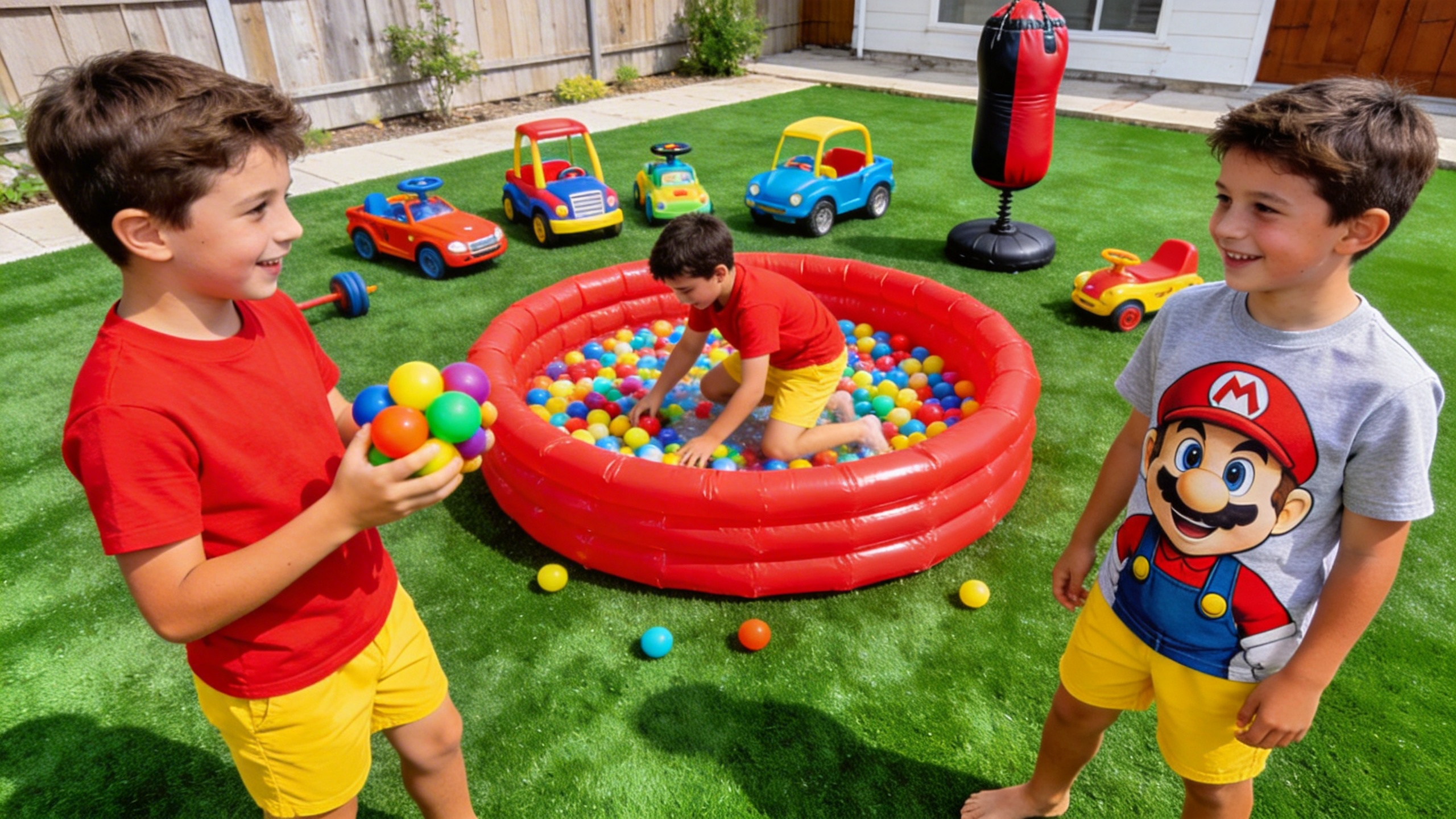 Brothers Play with Colorful Ball Toys