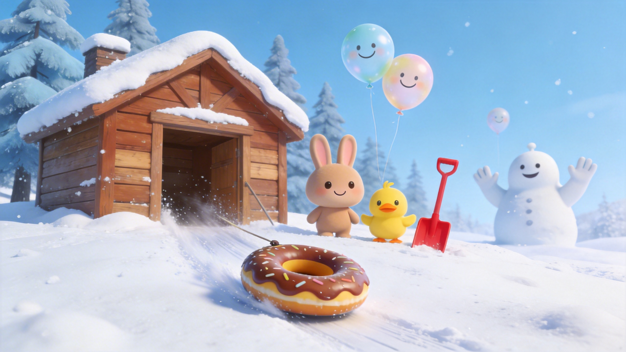 Rabbit and Duck Snow Day Fun