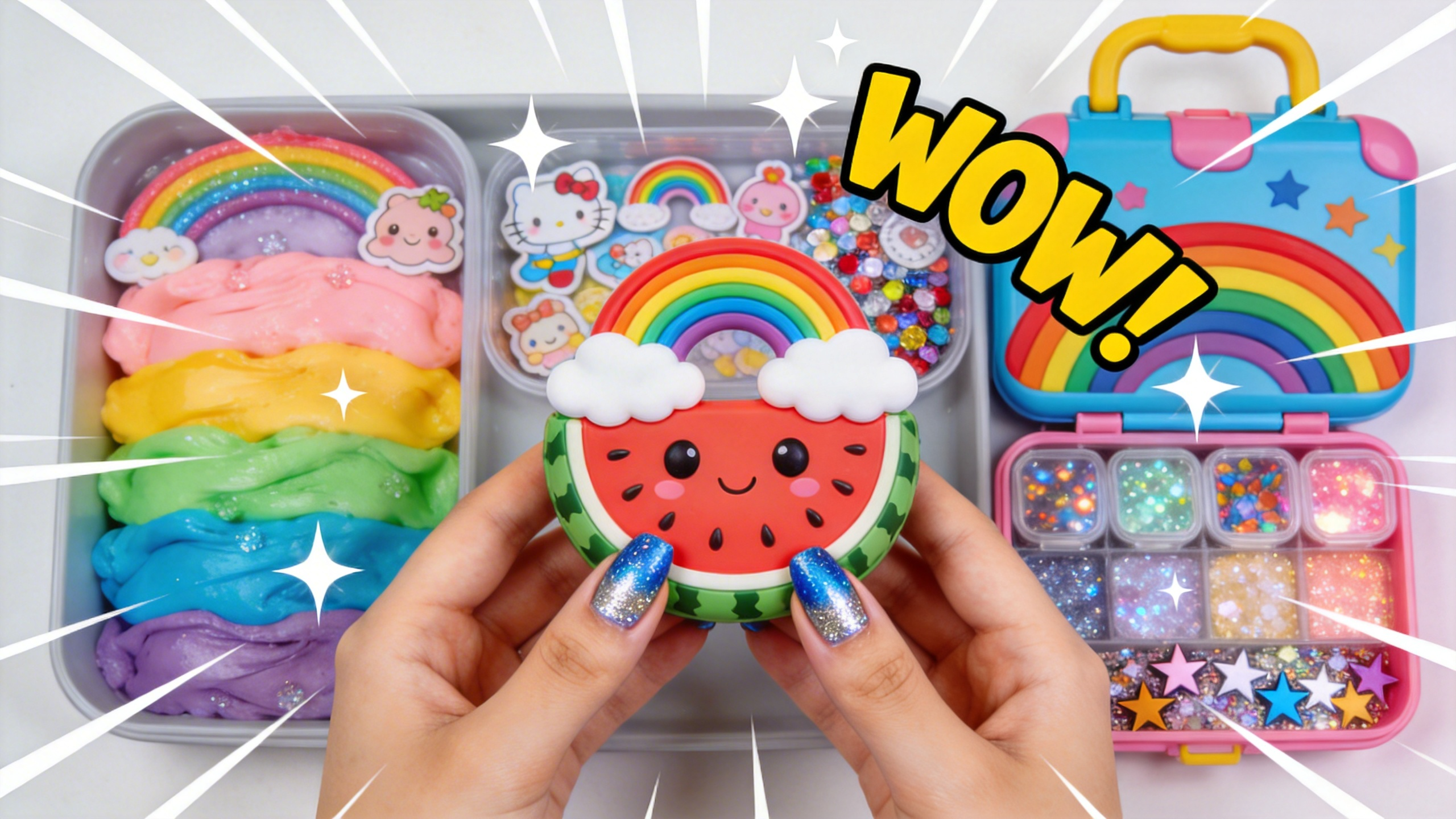 Cocomelon Rainbow Slime Mix with Cute Shiny Things